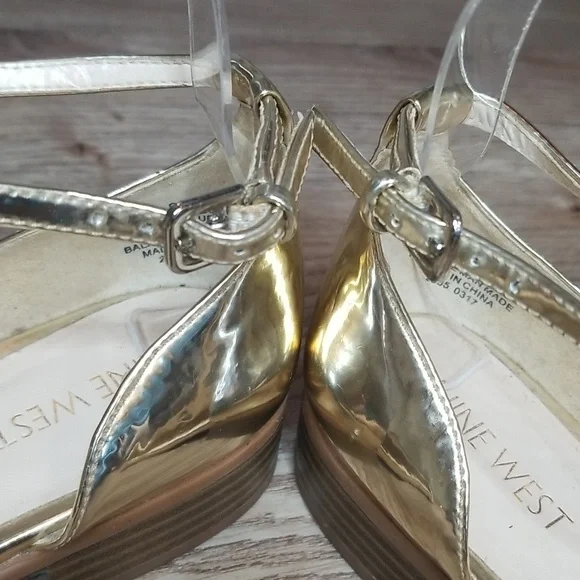 Nine West Womens Gild Metallic Closed Toe Ankle Strap Shoes Size 8M - Picture 7 of 12